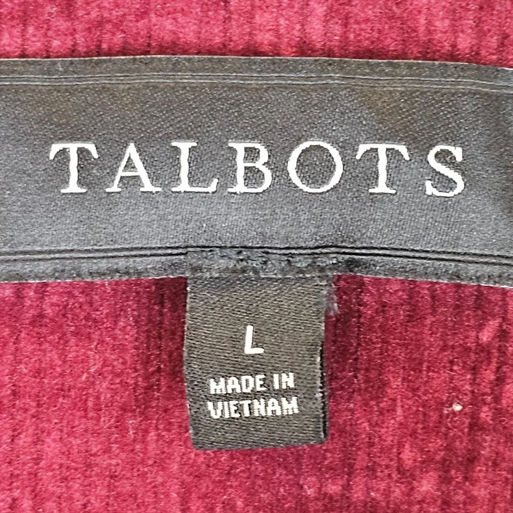 Talbots Corduroy Jacket Womens L Wine Maroon Button Front Classic Casual Trucker